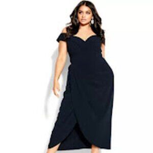 City Chic Women's Rippled Love Off-The-Shoulder Black Midi-Maxi Dress L SZ 20
